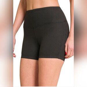 🛑4/$40🛑 Black  Brushed Microfiber Wide Waistband Spandex Shorts